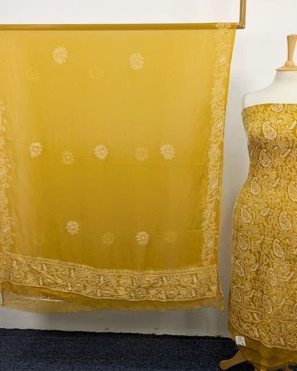 Handmade Full Jaal Chikankari Work Crinkle Chiffon Shirt Dupatta 2Pc Unstitched
