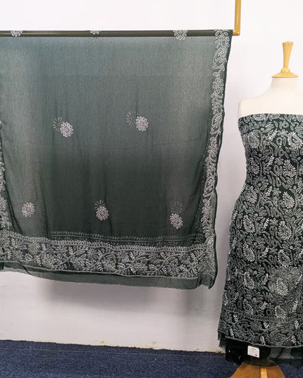 Handmade Full Jaal Chikankari Work Crinkle Chiffon Shirt Dupatta 2Pc Unstitched