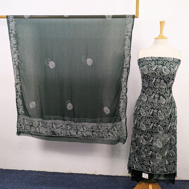 Handmade Full Jaal Chikankari Work Crinkle Chiffon Shirt Dupatta 2Pc Unstitched