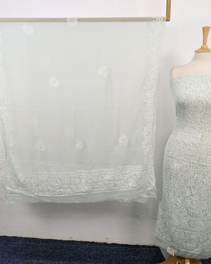 Handmade Full Jaal Chikankari Work Crinkle Chiffon Shirt Dupatta 2Pc Unstitched