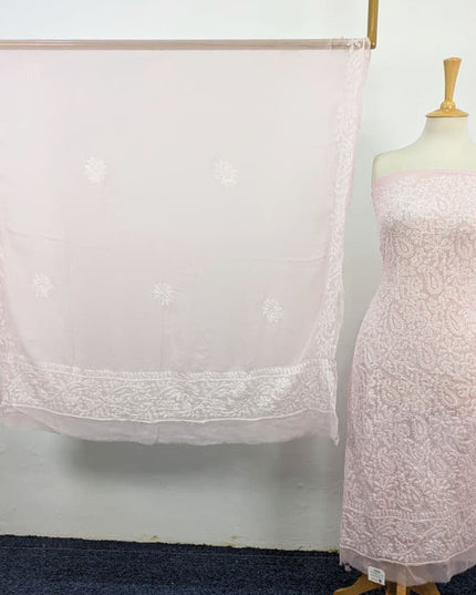 Handmade Full Jaal Chikankari Work Crinkle Chiffon Shirt Dupatta 2Pc Unstitched