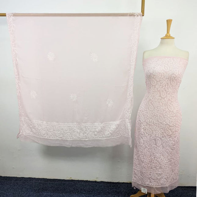Handmade Full Jaal Chikankari Work Crinkle Chiffon Shirt Dupatta 2Pc Unstitched