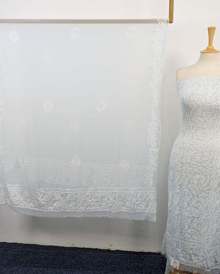 Handmade Full Jaal Chikankari Work Crinkle Chiffon Shirt Dupatta 2Pc Unstitched