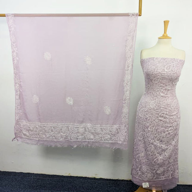 Handmade Full Jaal Chikankari Work Crinkle Chiffon Shirt Dupatta 2Pc Unstitched