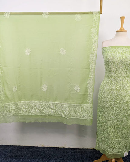Handmade Full Jaal Chikankari Work Crinkle Chiffon Shirt Dupatta 2Pc Unstitched