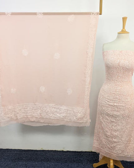 Handmade Full Jaal Chikankari Work Crinkle Chiffon Shirt Dupatta 2Pc Unstitched