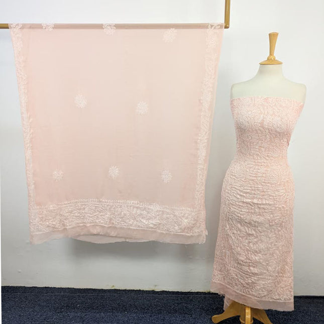 Handmade Full Jaal Chikankari Work Crinkle Chiffon Shirt Dupatta 2Pc Unstitched