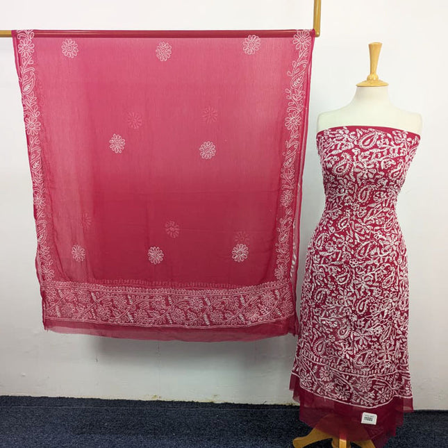 Handmade Full Jaal Chikankari Work Crinkle Chiffon Shirt Dupatta 2Pc Unstitched