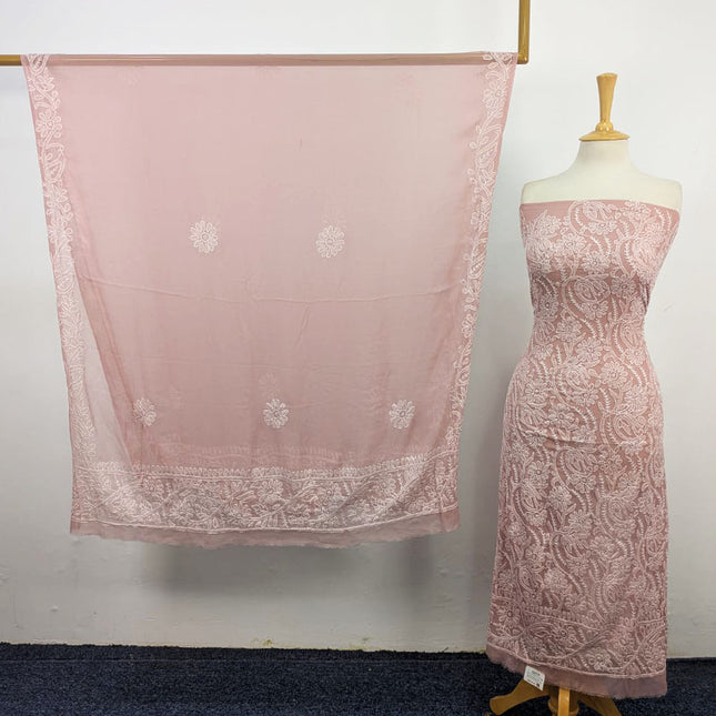 Handmade Full Jaal Chikankari Work Crinkle Chiffon Shirt Dupatta 2Pc Unstitched