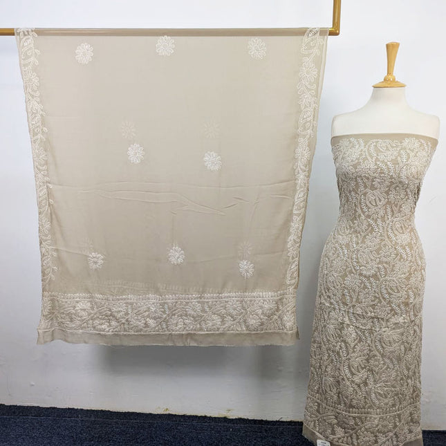 Handmade Full Jaal Chikankari Work Crinkle Chiffon Shirt Dupatta 2Pc Unstitched