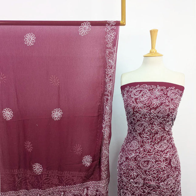 Handmade Full Jaal Chikankari Work Crinkle Chiffon Shirt Dupatta 2Pc Unstitched