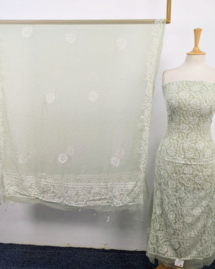 Handmade Full Jaal Chikankari Work Crinkle Chiffon Shirt Dupatta 2Pc Unstitched