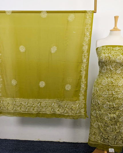 Handmade Full Jaal Chikankari Work Crinkle Chiffon Shirt Dupatta 2Pc Unstitched