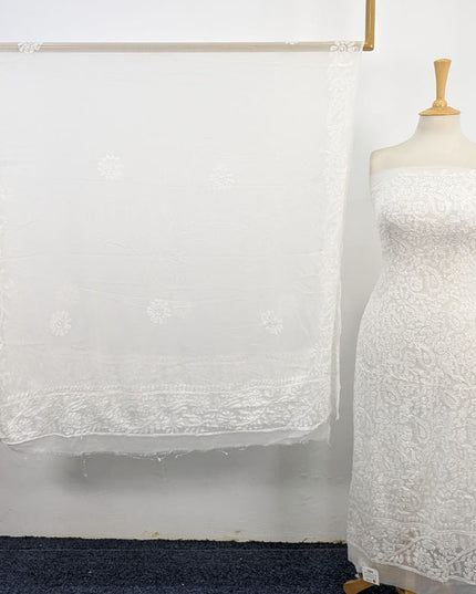 Handmade Full Jaal Chikankari Work Crinkle Chiffon Shirt Dupatta 2Pc Unstitched