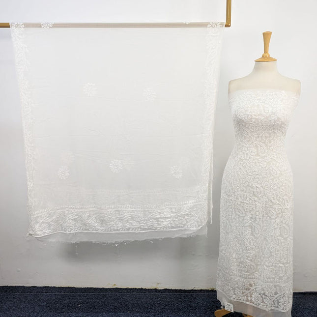 Handmade Full Jaal Chikankari Work Crinkle Chiffon Shirt Dupatta 2Pc Unstitched