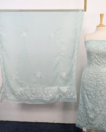 Handmade Full Jaal Chikankari Work Crinkle Chiffon Shirt Dupatta 2Pc Unstitched