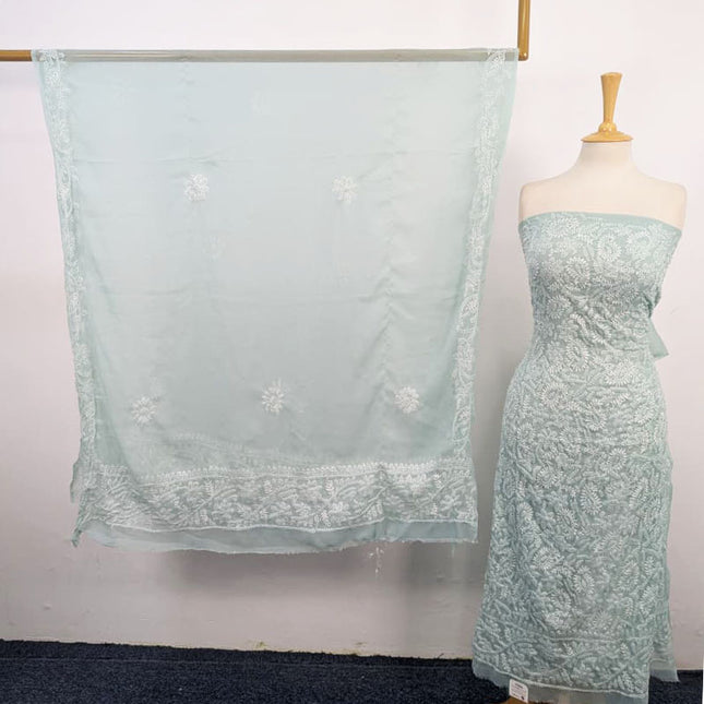 Handmade Full Jaal Chikankari Work Crinkle Chiffon Shirt Dupatta 2Pc Unstitched