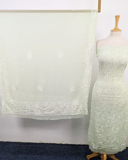 Handmade Full Jaal Chikankari Work Crinkle Chiffon Shirt Dupatta 2Pc Unstitched