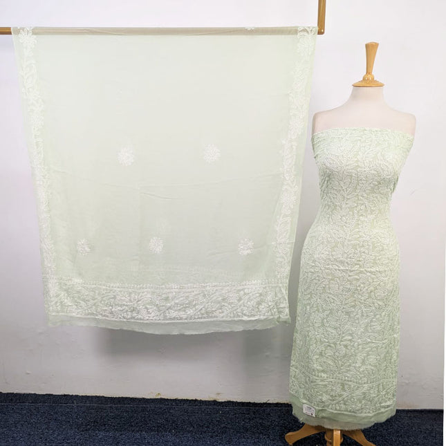 Handmade Full Jaal Chikankari Work Crinkle Chiffon Shirt Dupatta 2Pc Unstitched