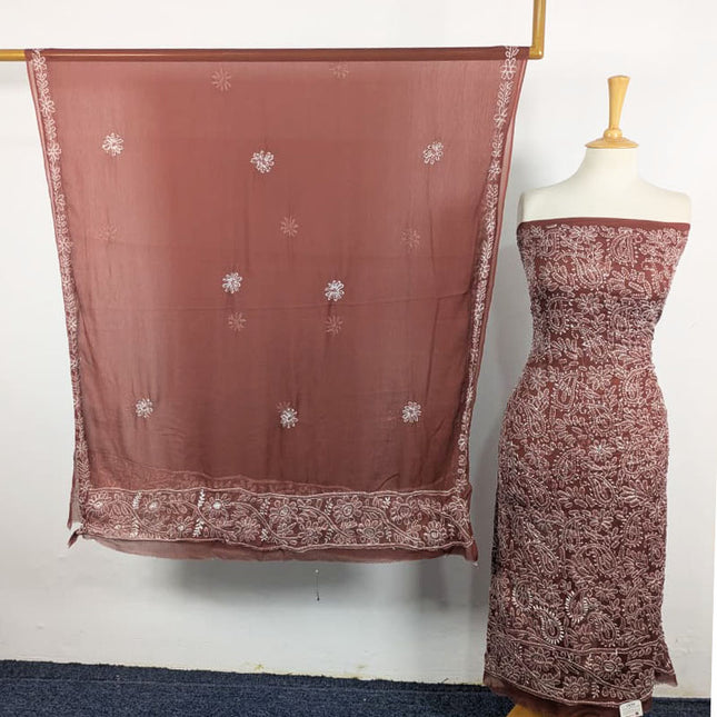 Handmade Full Jaal Chikankari Work Crinkle Chiffon Shirt Dupatta 2Pc Unstitched