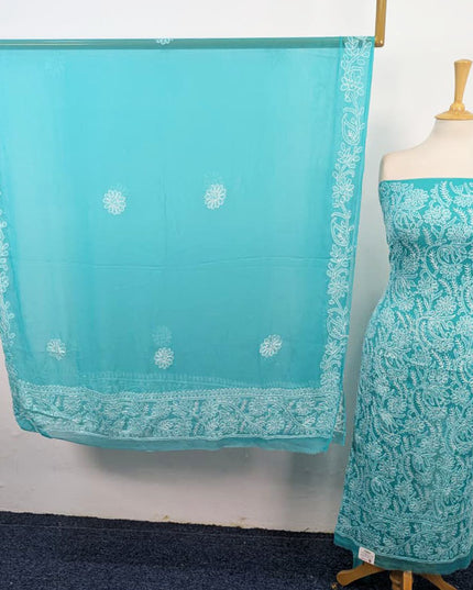 Handmade Full Jaal Chikankari Work Crinkle Chiffon Shirt Dupatta 2Pc Unstitched