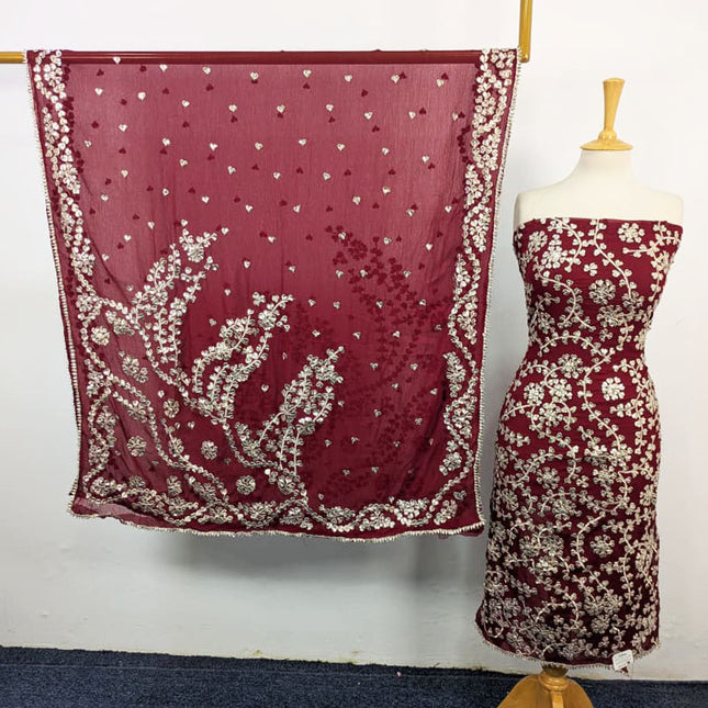 Handmade Full Jaal Gotta Work Chiffon Shirt Dupatta 2Pc Unstitched