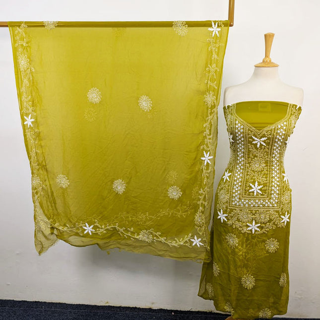 Fancy Handmade Shadow + Chikankari Work Crinkle Chiffon 2Pc Unstitched