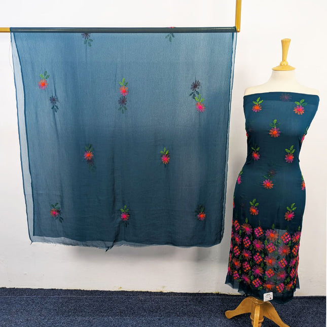 Fancy Handmade Kacha Tanka + Gobi Work Crinkle Chiffon 2Pc Unstitched