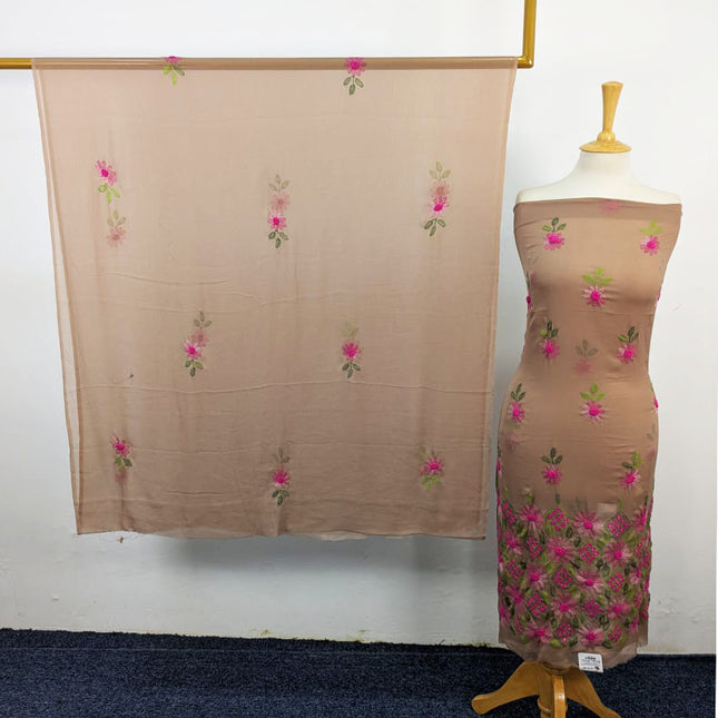 Fancy Handmade Kacha Tanka + Gobi Work Crinkle Chiffon 2Pc Unstitched