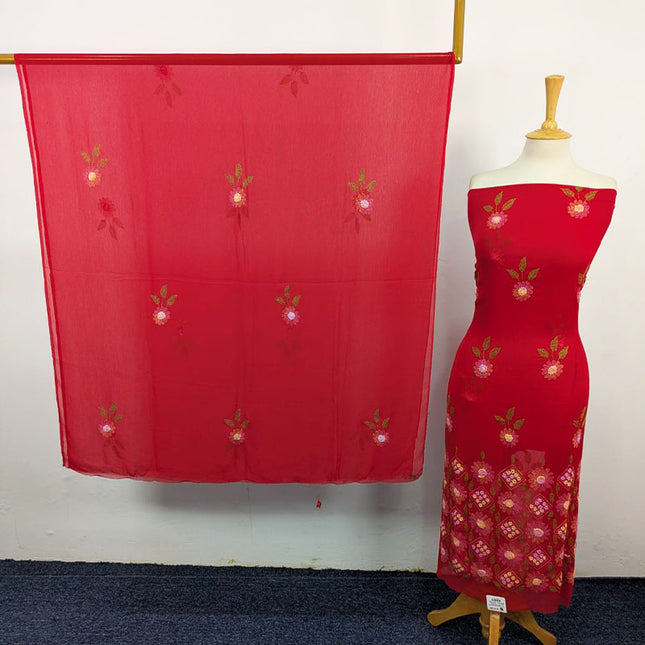 Fancy Handmade Kacha Tanka + Gobi Work Crinkle Chiffon 2Pc Unstitched