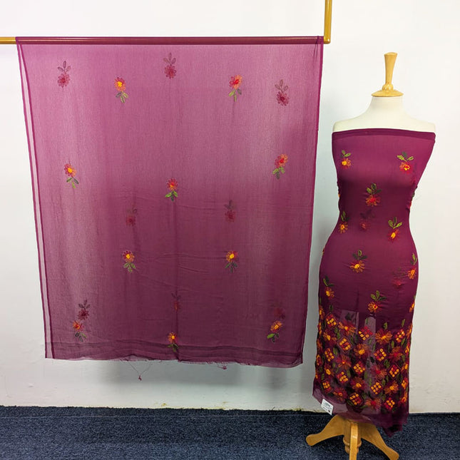 Fancy Handmade Kacha Tanka + Gobi Work Crinkle Chiffon 2Pc Unstitched