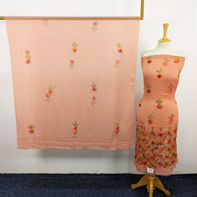 Fancy Handmade Kacha Tanka + Gobi Work Crinkle Chiffon 2Pc Unstitched