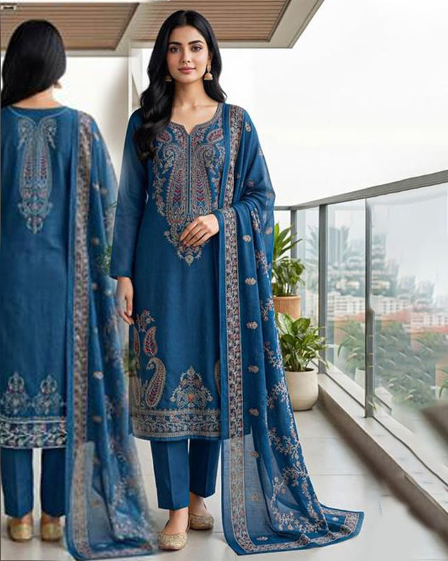 Chamki Zari Work Embroidered Lawn with Crinkle Dupatta 3Pc - Parveen