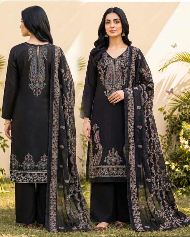 Chamki Zari Work Embroidered Lawn with Crinkle Dupatta 3Pc - Parveen