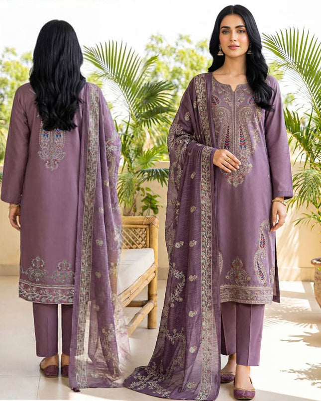 Chamki Zari Work Embroidered Lawn with Crinkle Dupatta 3Pc - Parveen