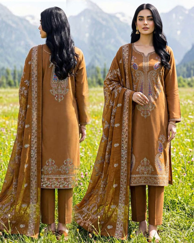 Chamki Zari Work Embroidered Lawn with Crinkle Dupatta 3Pc - Parveen