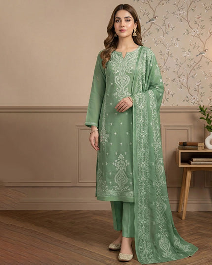Fancy Embroidered Slub Doria Lawn with Crinkle Dupatta 3Pc - Parveen