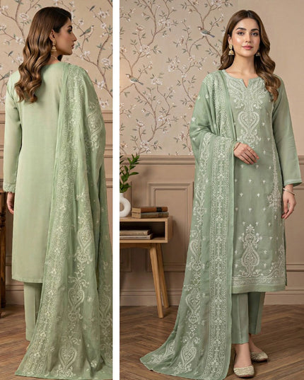 Fancy Embroidered Slub Doria Lawn with Crinkle Dupatta 3Pc - Parveen