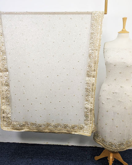 Fancy Handmade Golden Gotta + Mukesh Work Pure China Crinkle 2Pc (Dyeable)