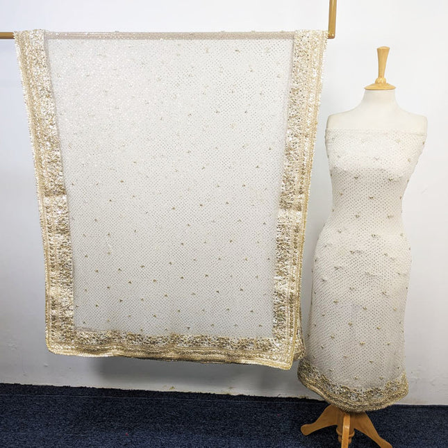 Fancy Handmade Golden Gotta + Mukesh Work Pure China Crinkle 2Pc (Dyeable)