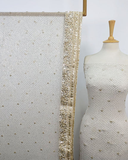 Fancy Handmade Golden Gotta + Mukesh Work Pure China Crinkle 2Pc (Dyeable)