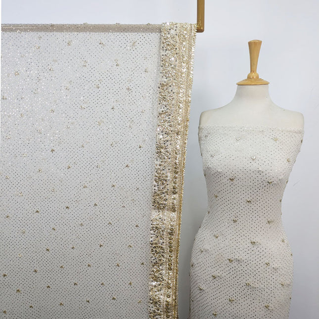 Fancy Handmade Golden Gotta + Mukesh Work Pure China Crinkle 2Pc (Dyeable)