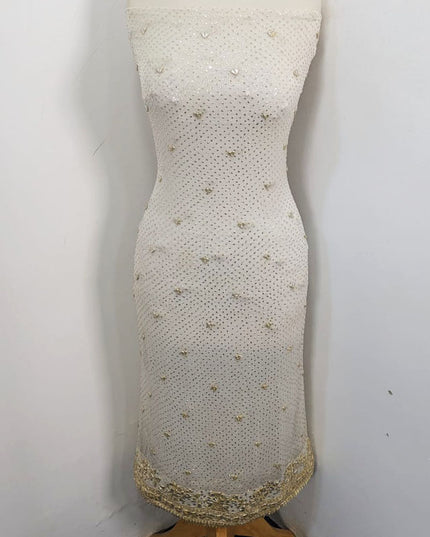 Fancy Handmade Golden Gotta + Mukesh Work Pure China Crinkle 2Pc (Dyeable)