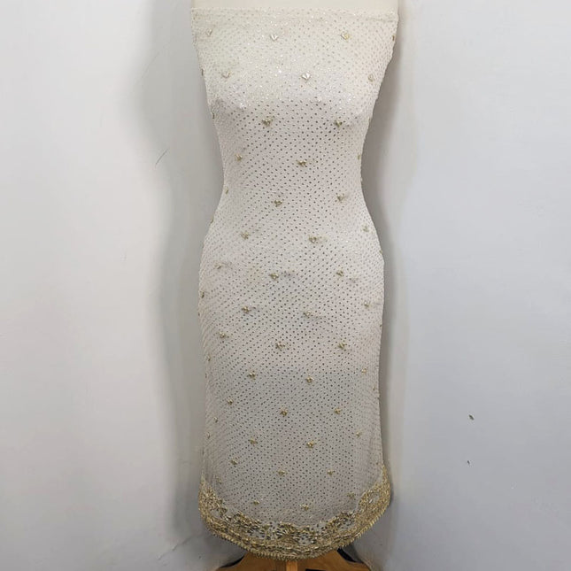 Fancy Handmade Golden Gotta + Mukesh Work Pure China Crinkle 2Pc (Dyeable)