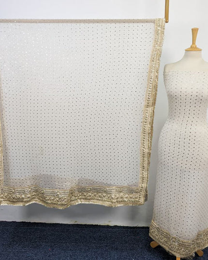 Handmade Golden Gotta + Mukesh Work Pure China Crinkle 2Pc (Dyeable)