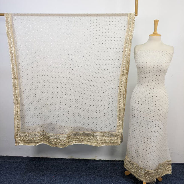 Handmade Golden Gotta + Mukesh Work Pure China Crinkle 2Pc (Dyeable)