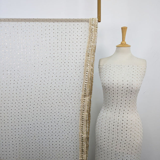 Handmade Golden Gotta + Mukesh Work Pure China Crinkle 2Pc (Dyeable)
