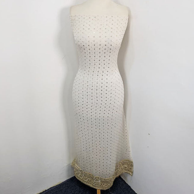 Handmade Golden Gotta + Mukesh Work Pure China Crinkle 2Pc (Dyeable)