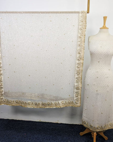 Pure China Crinkle with Handmade Golden Gotta + Mukesh Work 2Pc (Dyeable)