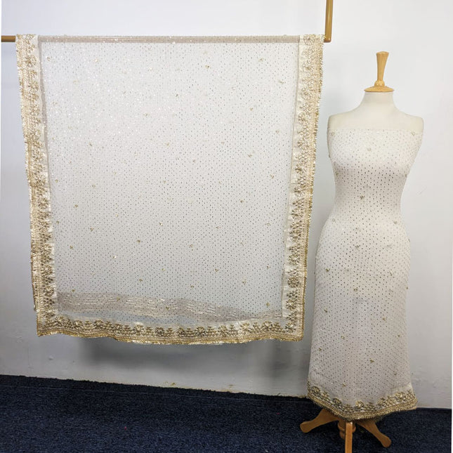 Pure China Crinkle with Handmade Golden Gotta + Mukesh Work 2Pc (Dyeable)